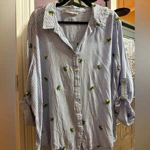 Jane & Delancey Striped Button-Up Shirt with Embroidered lemons!